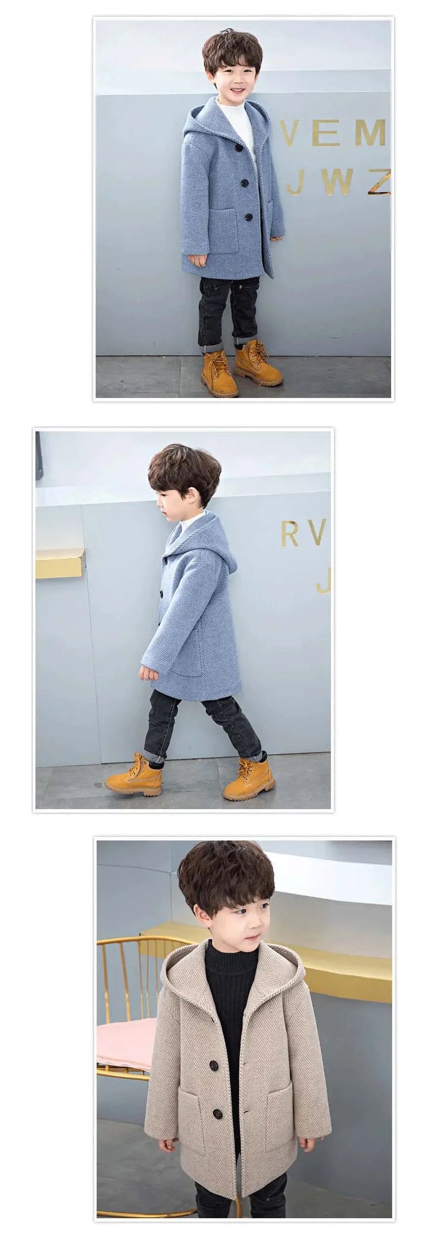 Winter Woolen Jacket for Boys Casual Hooded Coat