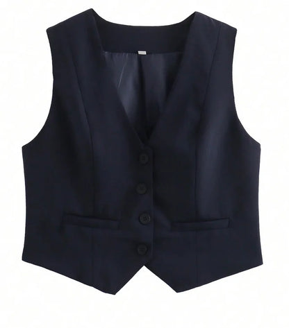 Women'S Solid Suit Vest Sleeveless Cropped Waistcoat