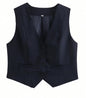 Women'S Solid Suit Vest Sleeveless Cropped Waistcoat