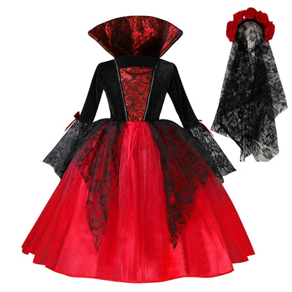 Halloween Vampire Dress for Kids in Scarlet Gothic Style