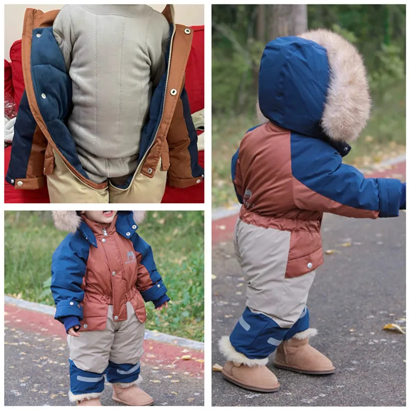 Children's Waterproof Hooded Ski Suit Jumpsuit