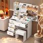 Teousev White LED Makeup Vanity Set with Stool