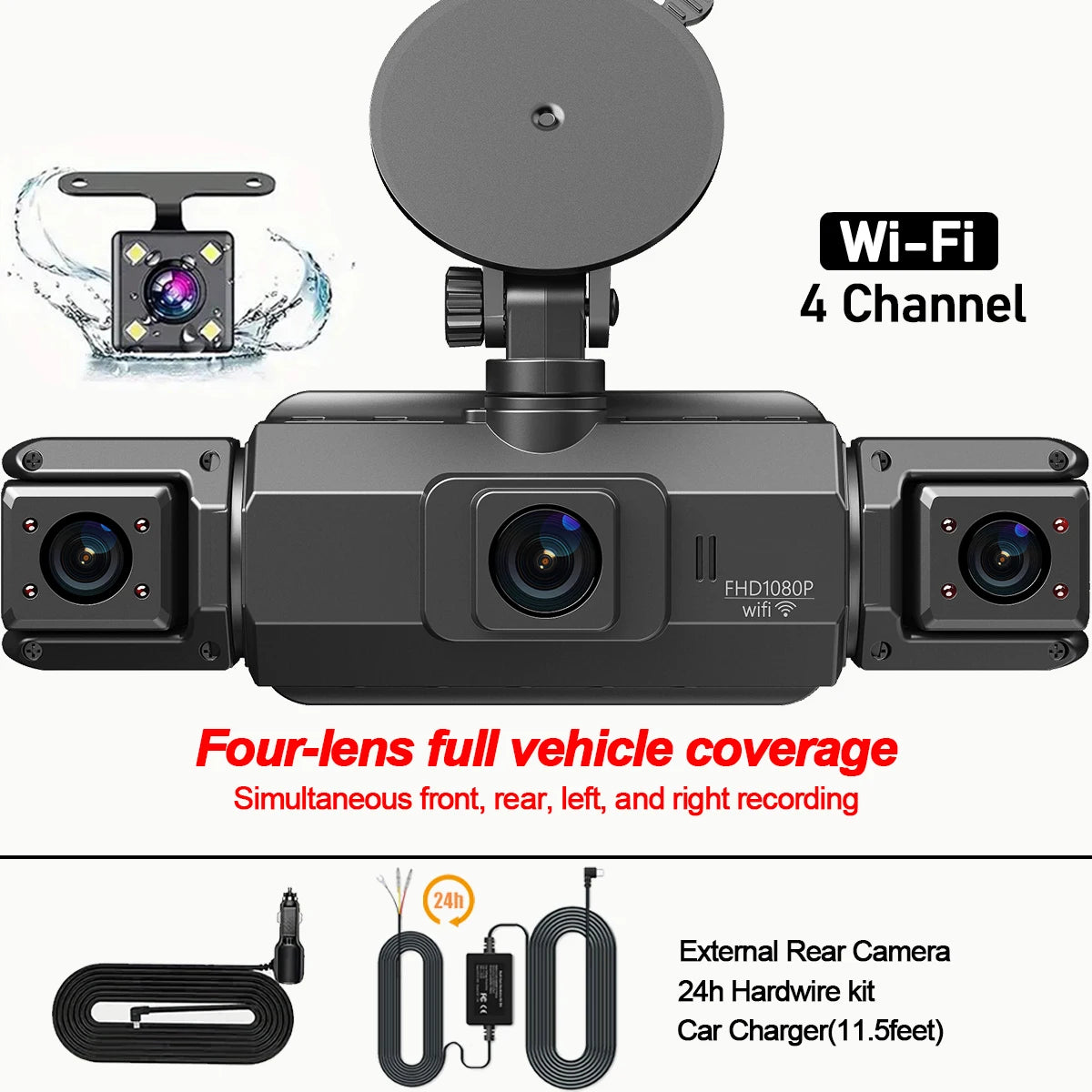 4 Channel WiFi Car DVR Dashcam with 360 Degree Recording