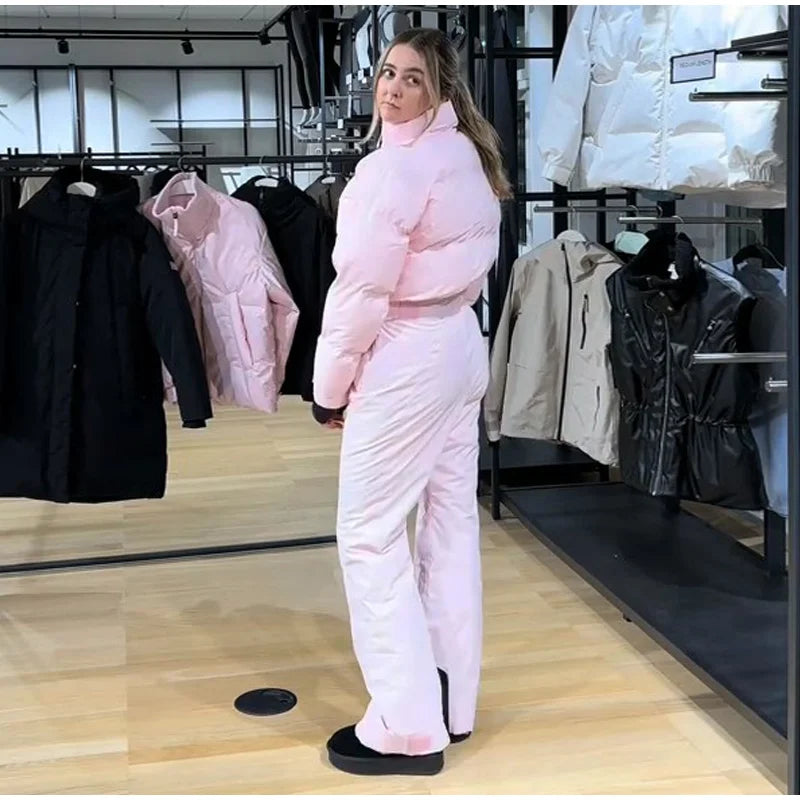 Hooded One-Piece Ski Jumpsuit for Women Windproof Outwear
