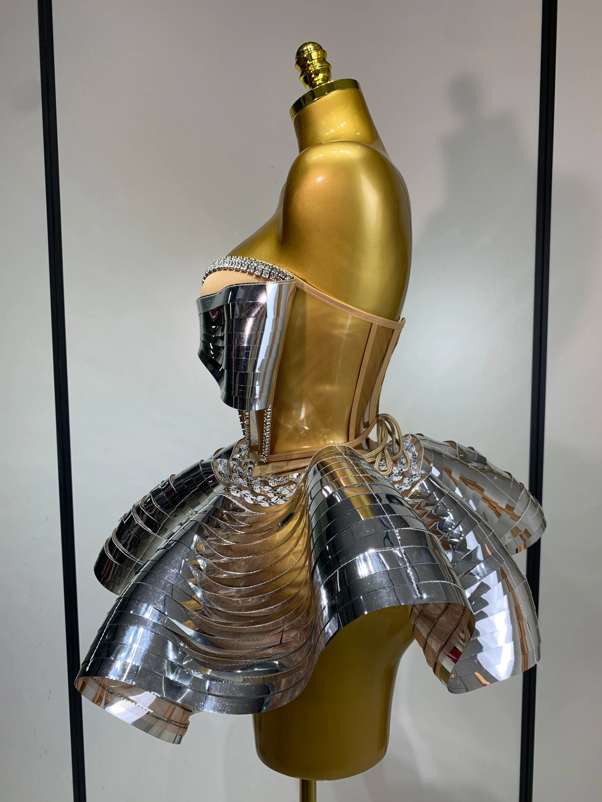 Women Silver Sequins Two Piece Stage Costume