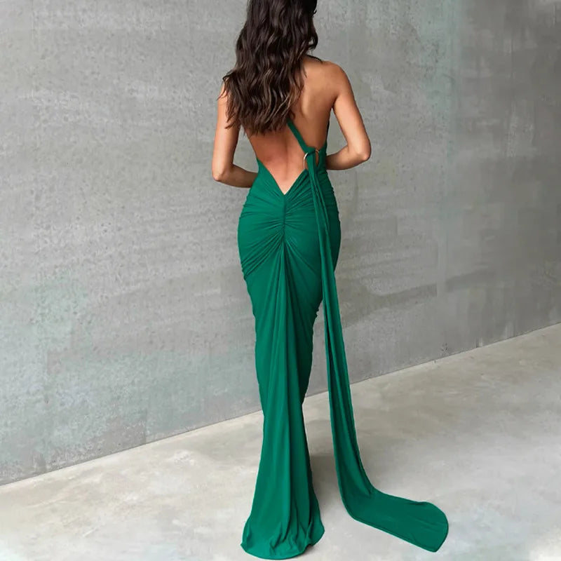 Hugcitar One Shoulder Backless Maxi Dress Women