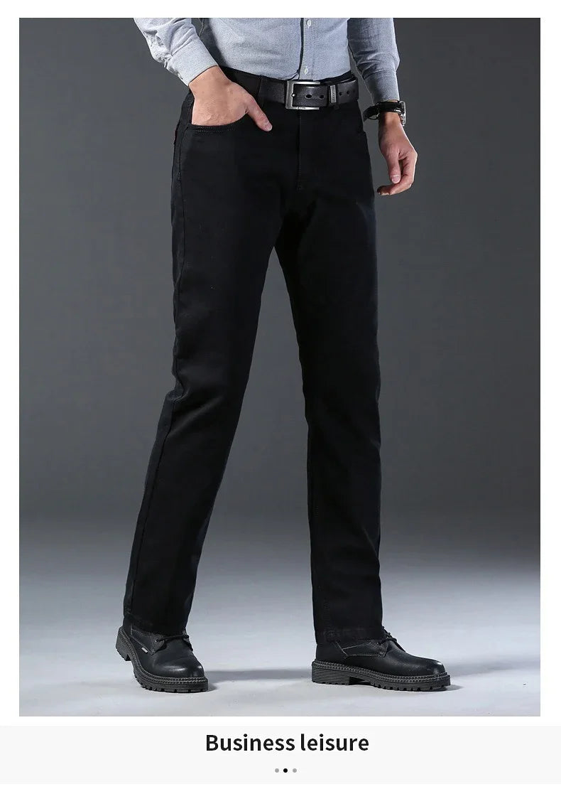 Men's Soft Stretch Black Denim Biker Jeans