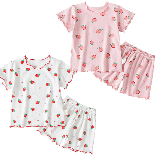 Girl Summer Pajama Sets Cartoon Pattern Ice Silk