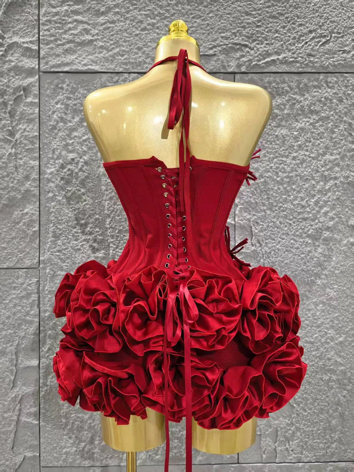 Red Women Sexy Halter Mini Bodycon Dress