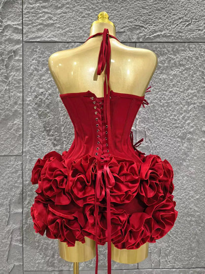 Red Women Sexy Halter Mini Bodycon Dress