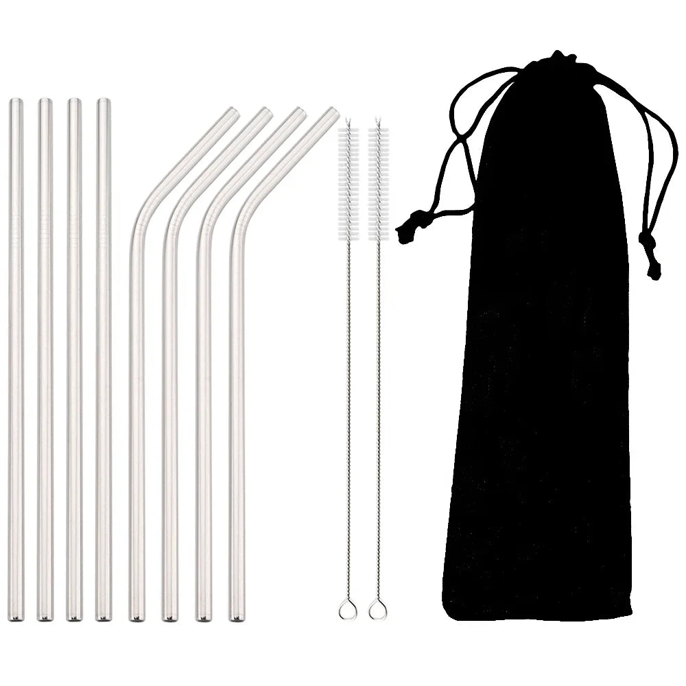 8pcs Colorful Reusable Stainless Steel Drinking Straws