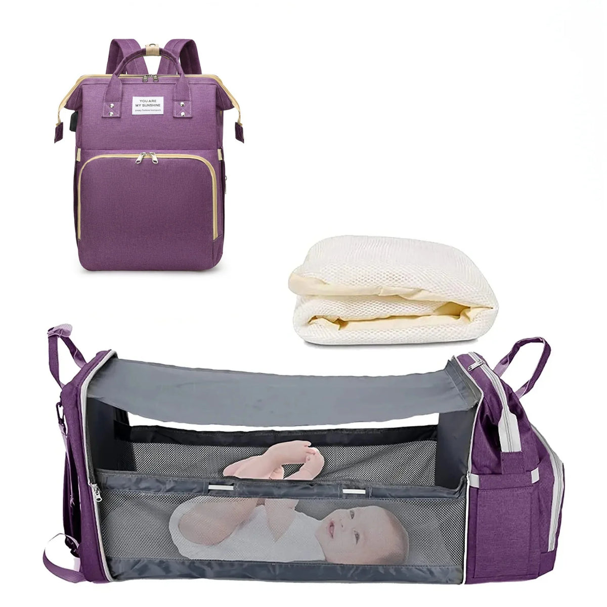 3 In 1 Waterproof Diaper Bag Backpack with USB Charge