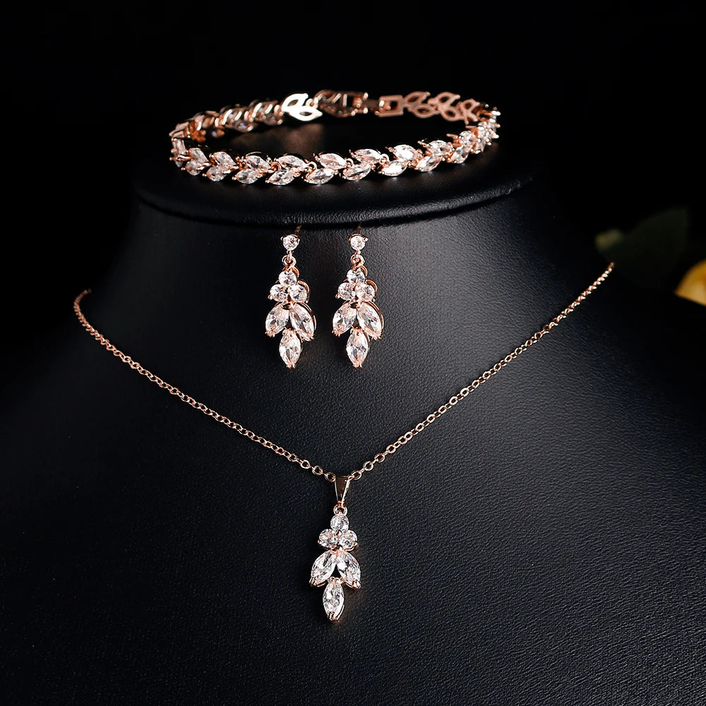 ZAKOL Brilliant Zirconia Leaf Jewelry Set for Women