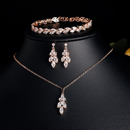 ZAKOL Brilliant Zirconia Leaf Jewelry Set for Women
