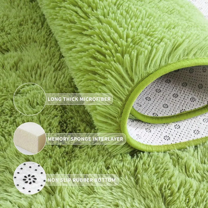 Black Plush Long-Pile Carpet, Soft Non-Slip Rug