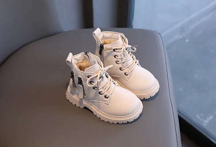 Burgundy PU Leather Ankle Boots for Kids
