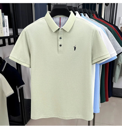Men's Short Sleeve Cotton Polo Shirt with Embroidery