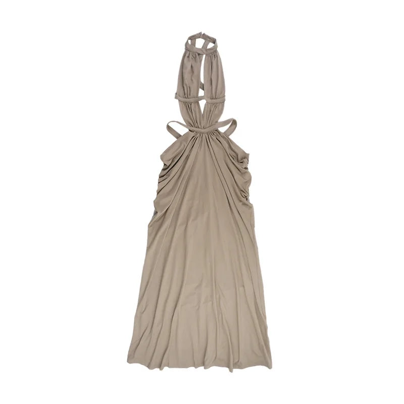 Khaki Halter Cut-Out Maxi Dress for Elegant Parties