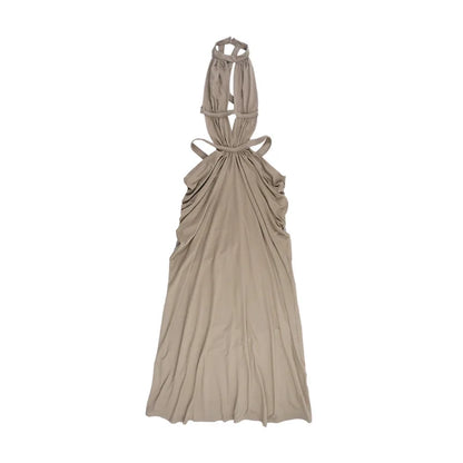 Khaki Halter Cut-Out Maxi Dress for Elegant Parties