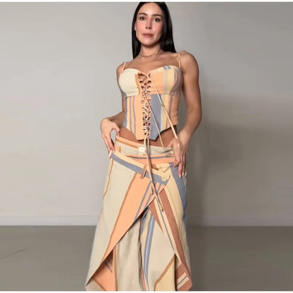 Corset Cami Two Piece Set with Pleated Wide Leg Pants