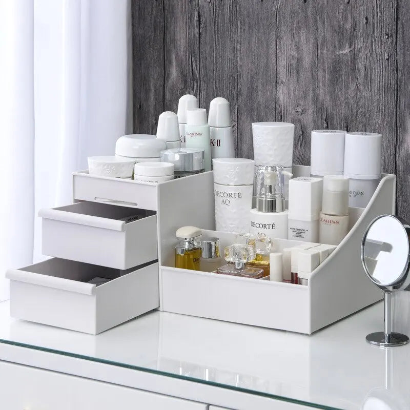 White Plastic Drawer Makeup Storage Box