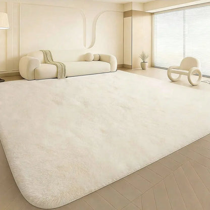 Black Plush Long-Pile Carpet, Soft Non-Slip Rug