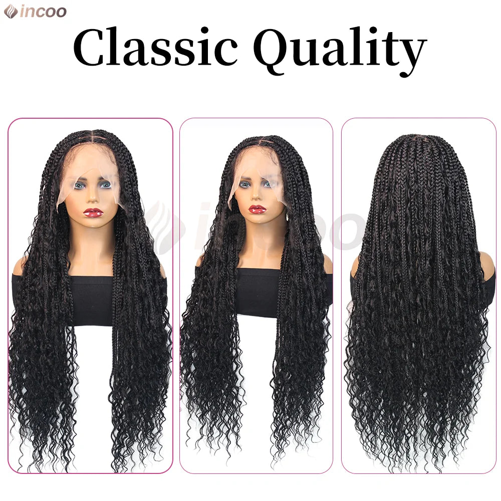 Boho Box Braided Curly Hair Full Lace Wig Burgundy