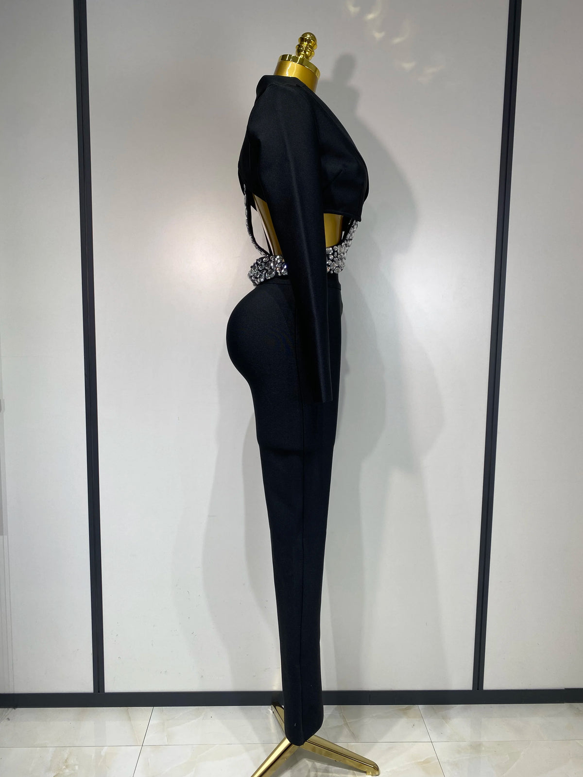 Women Beaded Bodycon Two Piece Pants Set