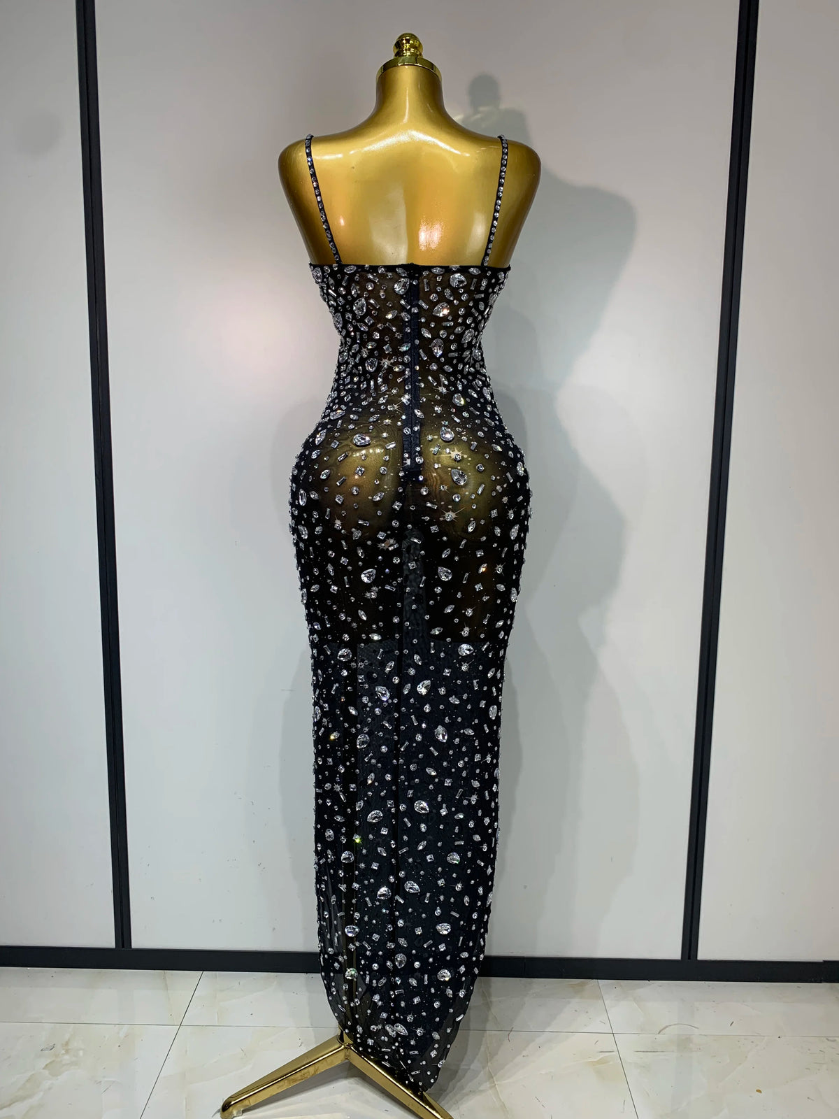 Luxury Rhinestone Mesh Bodycon Dress for Women