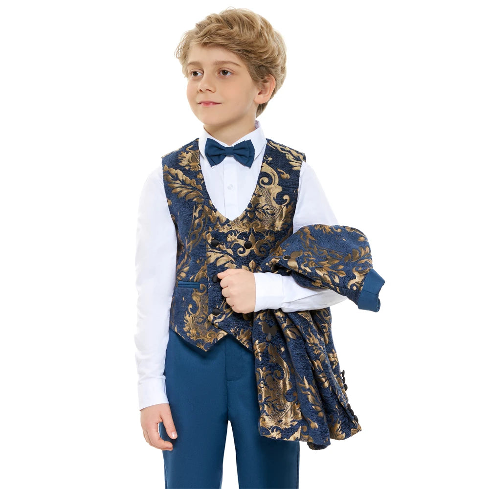 Luxury 4-Piece Suit Set for Boys, Slim Fit, Polyester
