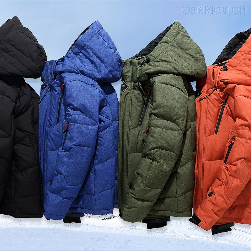 Men's White Duck Down Winter Jacket Hooded Parka