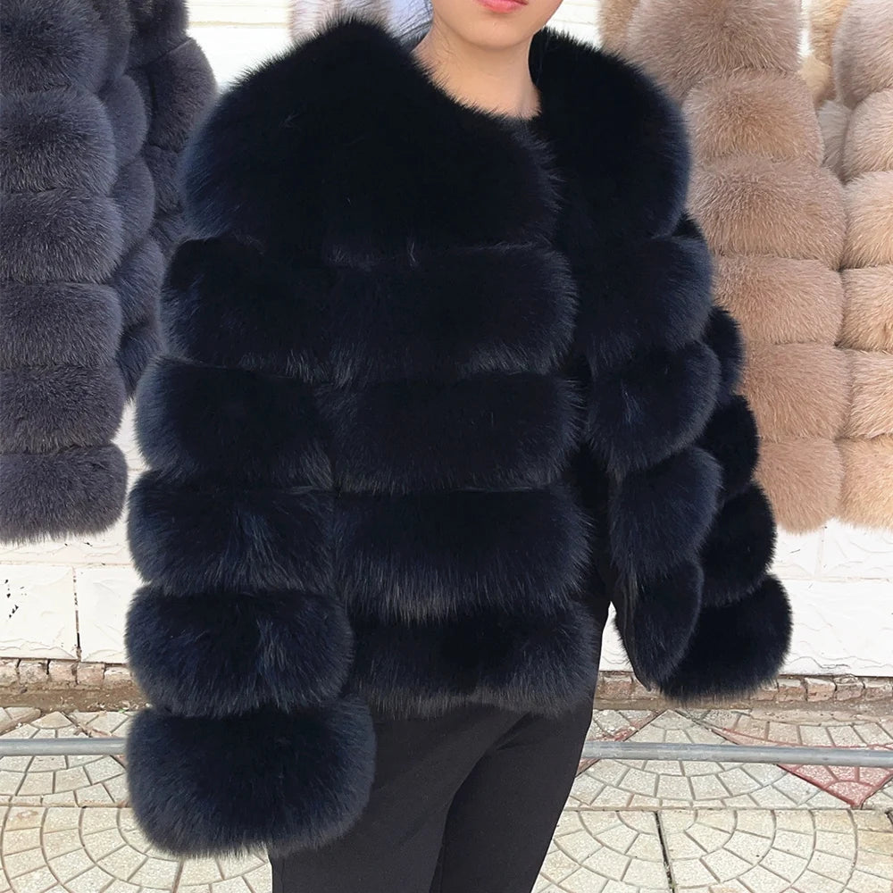 QUEENTINA Brown Fox Fur Coat for Women