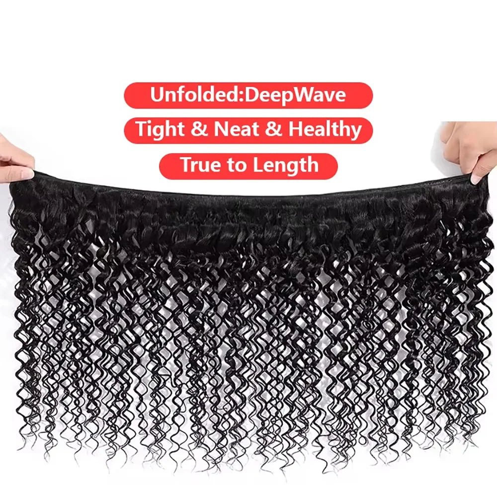 40 Inch Deep Wave Brazilian Human Hair Extensions Natural Black