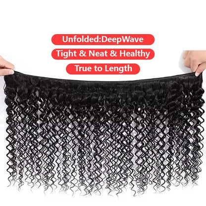 40 Inch Deep Wave Brazilian Human Hair Extensions Natural Black