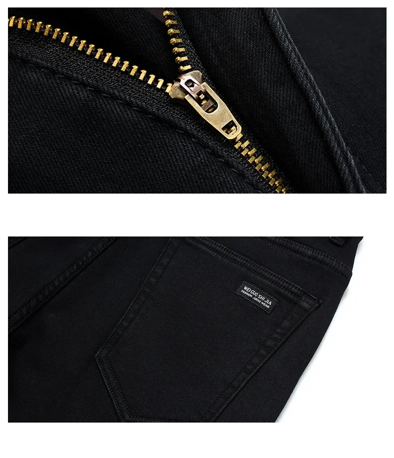Men's Soft Stretch Black Denim Biker Jeans