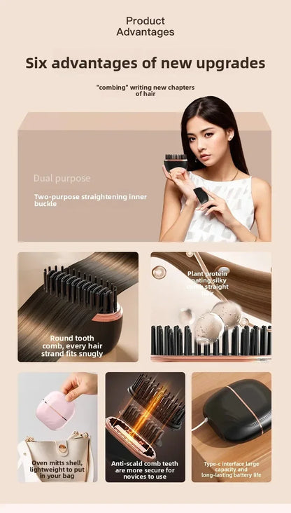 Mini Rechargeable Hair Straightener Brush Portable