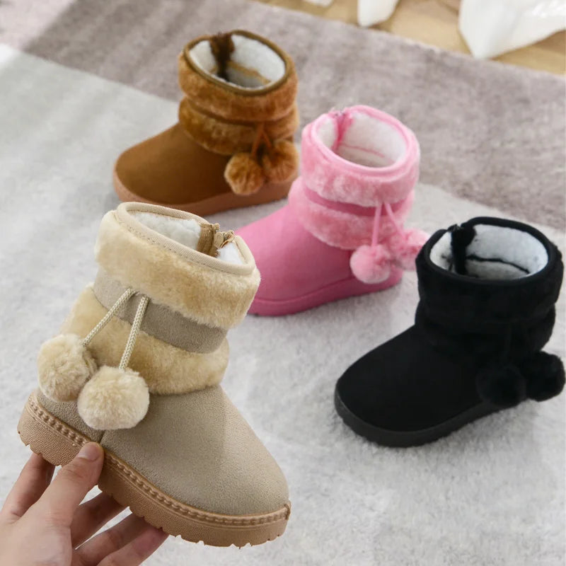 Girls Winter Snow Boots Thick Warm Rubber Microfiber