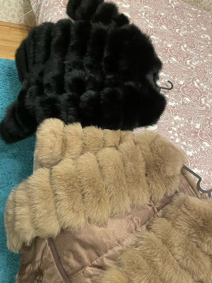 4in1 Women Fox Fur Coat Winter Outerwear
