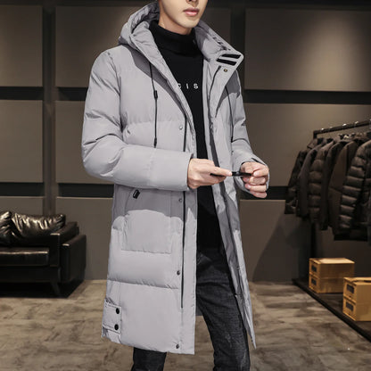 Long Cotton-padded Coat for Men in Solid Color