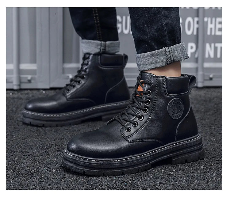 High Top Leather Motorcycle Boots for Men