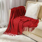 Khaki Knitted Acrylic Blanket with Tassels