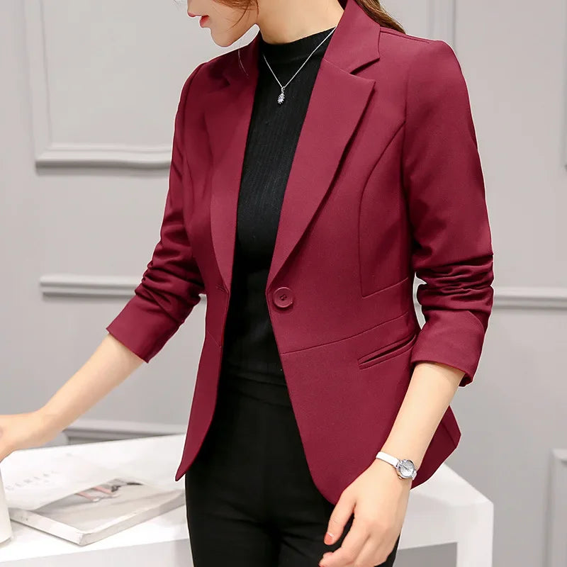 Black Women Slim Blazer Office Work Jacket