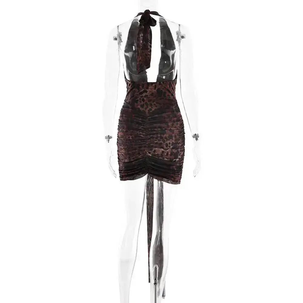 Leopard Print Halter Mini Dress for Women