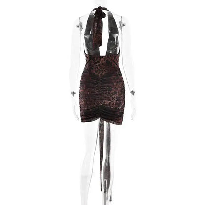Leopard Print Halter Mini Dress for Women