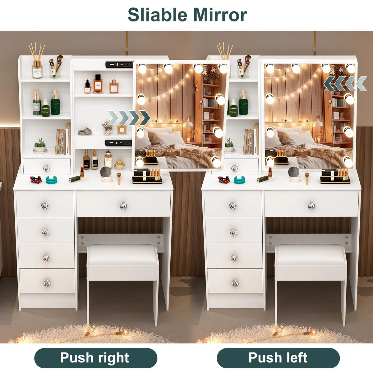 Teousev White LED Makeup Vanity Set with Stool