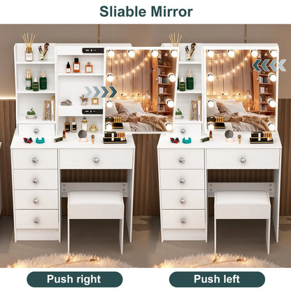 Teousev White LED Makeup Vanity Set with Stool