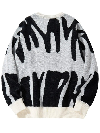 Irregular Jacquard Pattern Pullover Sweater Men Casual