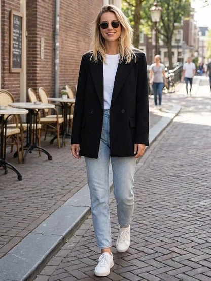 Willshela Women Vintage Double Breasted Blazer with Pockets
