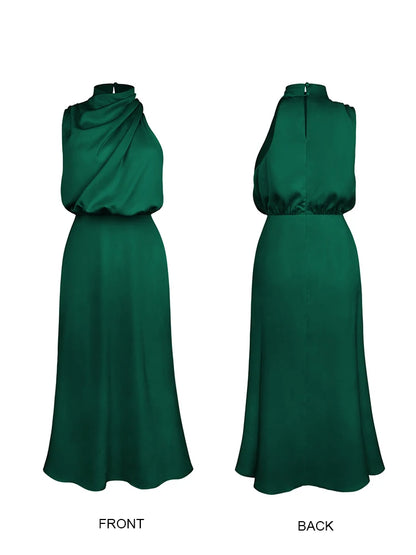 Elegant Silk Satin Sleeveless Long Dress for Women