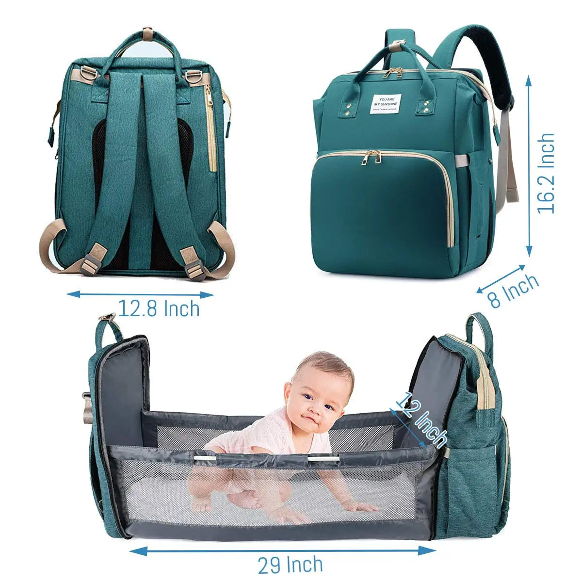 3 In 1 Waterproof Diaper Bag Backpack with USB Charge